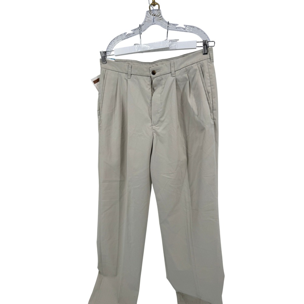 Haggar Classic No-Iron Khaki Pants Men 36x34 Tan Pleated Workwear Dress Trousers